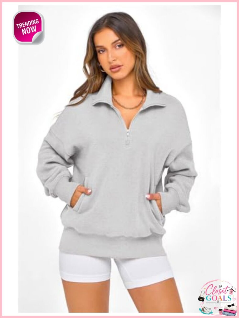 Women's Oversized Half Zip Fleece Sweatshirt Pullover with Pockets - Picture 2 of 6